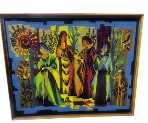 Vintage French Les Quatre Saisons Four Seasons Wool Needlepoint Wall Mural 32x26 - Picture 1 of 5