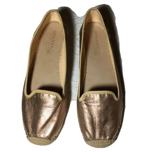 'Sperry-Top Sider' Rose Gold Leather slip on Espadrilles Size 9.5-10 M - EUC - Picture 1 of 3