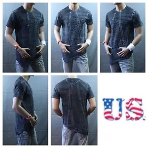 Mens Long T-Shirt Crew Extended Casual T Fashion Stylish Elongated Tee Black - Picture 1 of 5