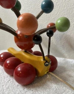 Vintage Kouvalias Wooden Caterpillar Pull String Toy Vintage 1970 Greece - Picture 1 of 9