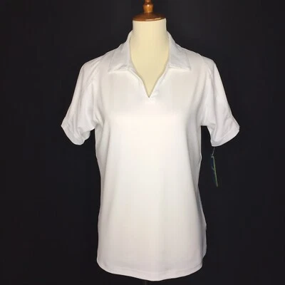 全新带标签 Holloway Dry Excel 短袖 V 领白色 Polo 衫女式 L 码 — 第 1/4 张图片