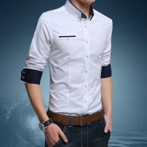 Tops Men's Slim Fit Stylish Dress Shirts Long Sleeve Shirt Fashion Casual Luxury - Picture 1 of 16