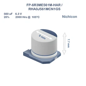 10PCS FP-6R3ME561M-HAR Nichicon 560uF 6.3V 8x7.7 Alum. Organic Polymer Capacitor - Picture 1 of 2