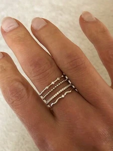 Anello a fascia impilata in argento sterling 925 originale e zirconi tutte le misure - Foto 1 di 12