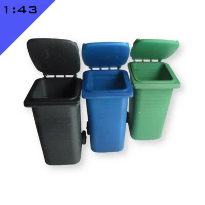 3x 3D printed WHEELIE WASTE BIN 1:43, O Model Miniature Layout Diorama Scenery - Image 1 of 4
