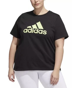 Adidas BLACK/LIME Women's Plus Size Cotton Logo T-Shirt, US 2X - Picture 1 of 3