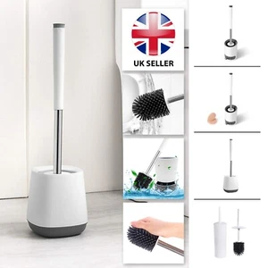 Toilet Brush Soft TPR Silicone Bristle Clean Holder Set with Wall Mount Included - Picture 1 of 35