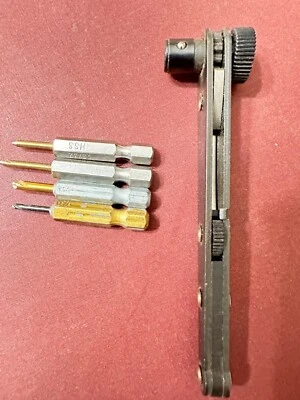 1/4" Drive Mini Ratchet Wrench- Left/Right Head Ratchet Lever- With 4 Drill Bits - Image 1 of 4