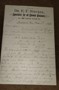 Pennsylvania History Dr E F Steckel 1886 Handwritten Letter Signed Personally - Picture 1 of 4