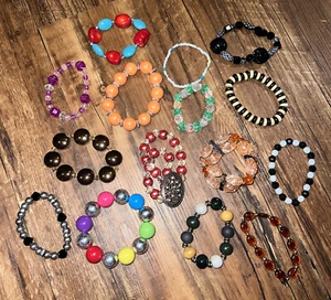 Bracelets Costume Jewelry Kids Dress Up 15pc Beads Crafts Repurpose Stretchy - Picture 1 of 6
