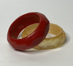 Vintage MONET Chunky Red Lucite Faceted Bangle & Yellow/Gold faceted Bracelets - Picture 1 of 5