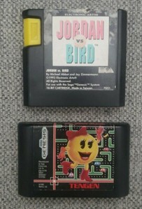 Sega Genesis Two Game Cartridge Lot- Ms. Pac-Man and Jordan Vs Bird- Untested