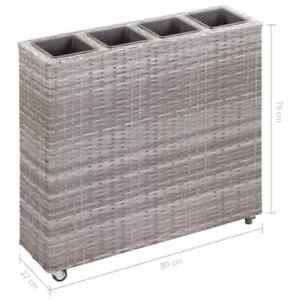 Garden Raised Bed with 4 Pots 80x22x79cm Poly Rattan Grey
