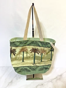 Paul Brent Canvas Shoulder Bag Hawaiian Palm Trees Zip Blue Vacation Beach Ocean - Picture 1 of 13