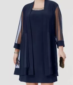 R&M Richards Women's Blue Illusion Three-Quarter-Sleeves Jacket Plus Size 20W - Picture 1 of 3