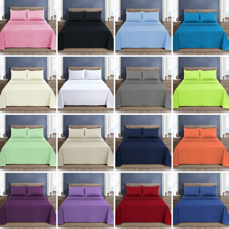 WEAVERS: 3Pcs Luxury Polycotton Flat Sheet & Pillowcase Pair. Single Double King - Image 1 of 1