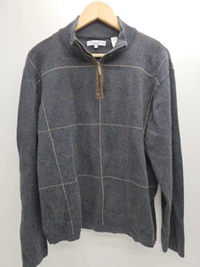 Alex Cannon Mens L Sweater 1/4 Zip Pullover Cotton Knit Windowpane Elbow Patch - Picture 1 of 5