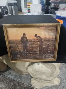 Antique Framed Art THE ANGELUS by Jean Francois Millet EARLY AMERICAN FOLK ART - Picture 1 of 6