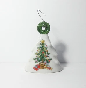 Vtg Lefton Japan Christmas Tree Bell Ceramic Ornament White Green Red - Picture 1 of 7
