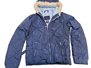 Abercrombie & Fitch Blue Youth L Down Feather Winter Jacket EUC Furred Acct Hood - Picture 1 of 12