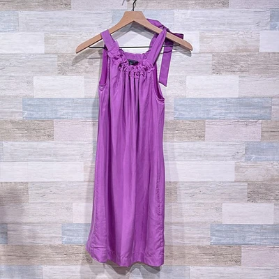 Banana Republic 100% Silk Ruched Bow Halter Dress Purple Womens 00P 00 Petite - Image 1 of 4