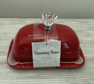 New Charming Home  Butter Dish + Crystal Knob - Picture 1 of 3