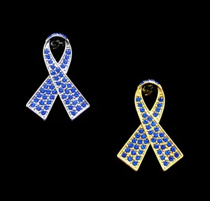 BROCHE DE CRISTAL CINTA AZUL ARCO DE COLON CONCIENCIACIÓN CÁNCER PIN PLATA TONO DORADO - Imagen 1 de 7