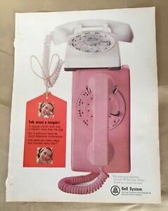 Bell telephone print ad 1965 orig vintage retro 1960s art home decor pink rotary