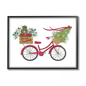 Stupell Industries Merry Christmas Seasonal Bicycle Graphic Art Black Framed - Picture 1 of 6