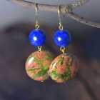 Natural Lapis Lazuli beads flower greenstone earrings Beaded Dangle Casual