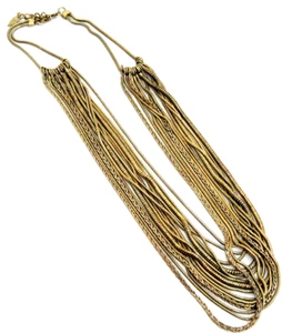 Coldwater Creek Multi Strand Gold Tone Necklace Different Chains 26" Statement - Picture 1 of 4