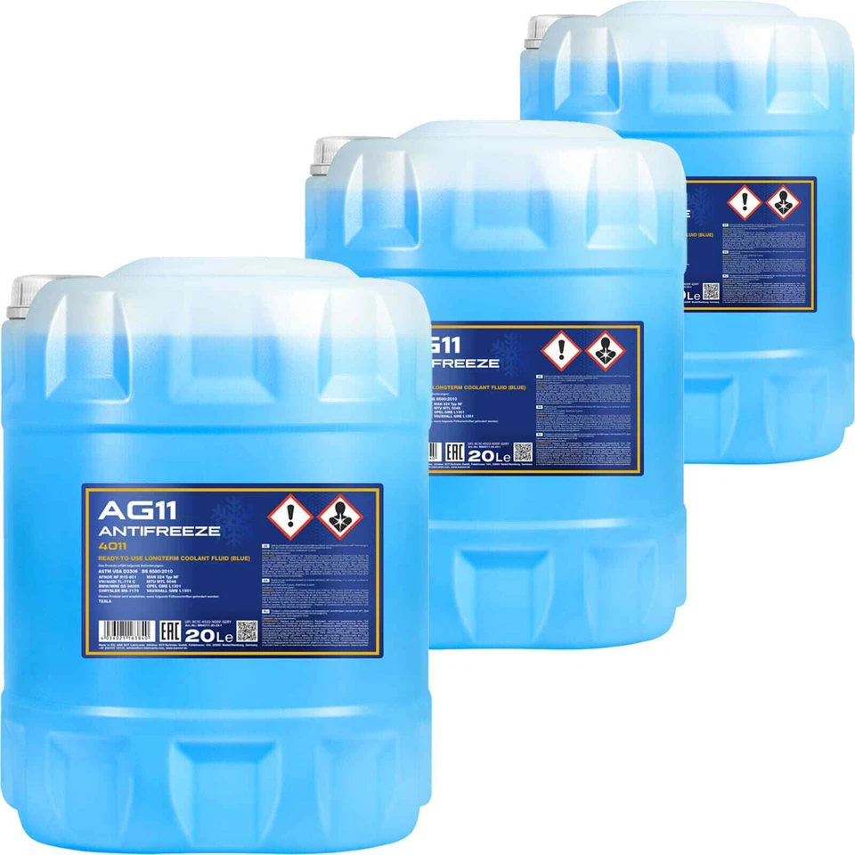 3x20 LITER MANNOL AG11 BLAU bis -40°C KÜHLERFROSTSCHUTZ KÜHLMITTEL FERTIG-MIX