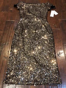 Mini Vestido French Connection Lentejuelas Nuevo con Etiquetas Dorado Brillante Talla US 6 - Imagen 1 de 7