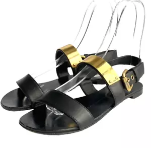 GIUSEPPE ZANOTTI Black Leather Gold Detail Zak Flat Sandals, Size 36 - Bild 1 von 12
