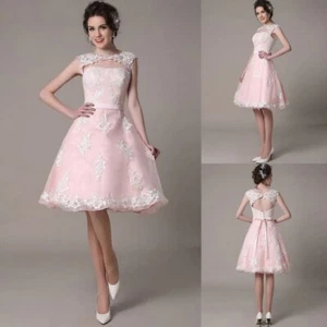 Pink Wedding Dresses Short A Line Sleeveless Knee Length with Belt Bridal Gowns - Picture 1 of 11