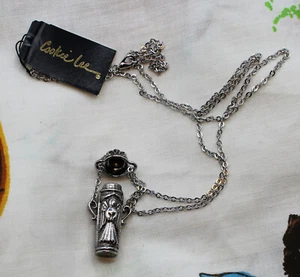 VINTAGE COOKIE LEE ANGEL FLASK JAR SCENT SILVERTONE NECKLACE W LID & TAG - Picture 1 of 4