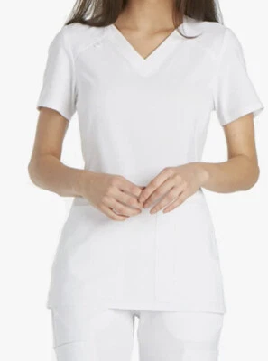 Cherokee Scrubs V-Neck Knit Panel Top CK605 WHT White Free Shipping - Image 1 of 3