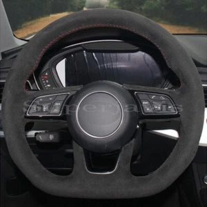Black Suede Leather Steering Wheel Stitch on Wrap Cover For Audi A4 S4 2016-2019 - Picture 1 of 12