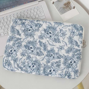 15Inch Laptop Sleeve Quilted Laptop Bag Floral Laptop Carrying Case(dark blue L) - Photo 1/7