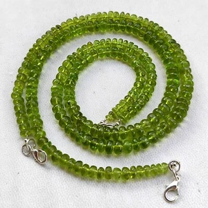 Natural Peridot Gemstone 5.5 to 7.5 mm Size Smooth Rondelle Beads 16" Necklace - Picture 1 of 9