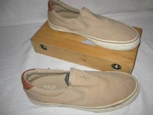 Ralph Lauren Zapatos de Navegación Marrón Lona con Borde de Cuero 8D - Imagen 1 de 9