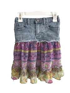 Wearever Girls Jeans Skirts Size 4 Pink Floral Ruffle Cotton Stretch - Picture 1 of 6