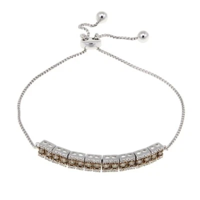 Brazalete Bolo Ajustable Rarezas Plata Esterlina Champagne y Línea Diamante Blanco Foto 1 de 4