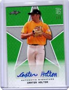 CARTER HOLTON 2020 Leaf Perfect Game BIANCO RETRO VERDE AUTO #1/1 - Foto 1 di 3