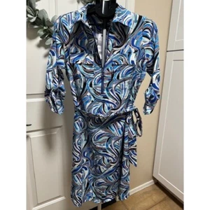 NY Collection pullover collar A line 3/4 sleeve blue purple black midi dress - Picture 1 of 9