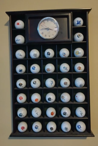 WOODEN HANGING DISPLAY CASE WITH QUARTZ CLOCK 34 NFL Team Golf Balls Cover