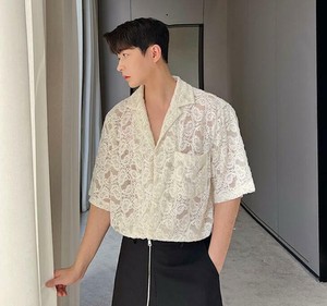 men's short sleeve lace shirt