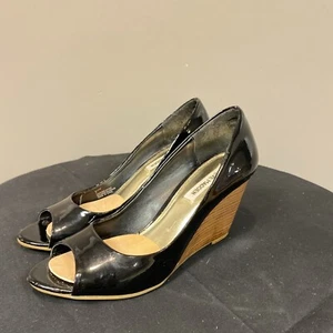 STEVE MADDEN TALLA 7 mujer tejido cuña sandalia NEGRO - Imagen 1 de 7