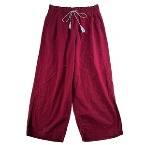 Ava & Viv X 14W Pants Linen Blend Wide Split Leg Pull On Burgundy Women Vacation - Picture 1 of 14
