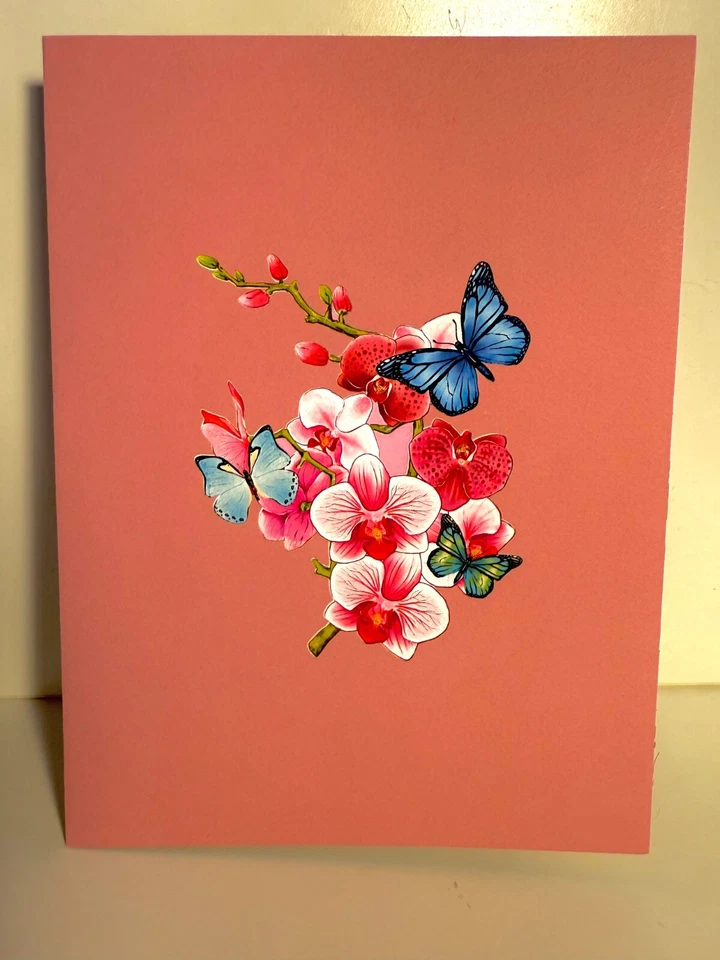 ORIGAMI POP CARDS Purple Orchid Garden with Butterflies Happy Birthday 3D Pop Up — 第 1/4 张图片